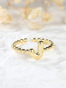 Tsnamer 1 pièce Bague vintage avec initiale en forme de cœur de A à Z, bague empilable minimaliste avec lettre gravée, cadeau pour elle, bijoux, cadeau pour femmes au quotidien - Bague à perles - Voir 28