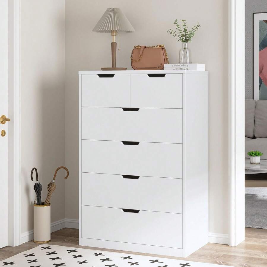 Tall 6 Drawer Dresser, Black Modern Chest Of Drawers For Bedroom,Closet Dressers With Drawers For Living Room, Entryway, Hallway - 白色 - 查看 1