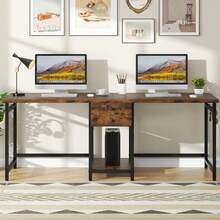 Tribesigns 200 Cm Long Desk, Double Computer Desk With 2 Drawers, Two Person Desk Workstation With Storage Shelves, Writing Table Study Desk For Home Office, Rustic Brown - Brown - View 9