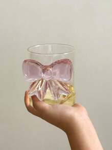 1pc INS风粉色超大蝴蝶结玻璃杯3D蝴蝶结玻璃杯家用下午茶咖啡杯果汁冷饮杯气泡水杯冰淇淋甜品杯早餐牛奶杯礼品杯 - 彩色 - 查看 6