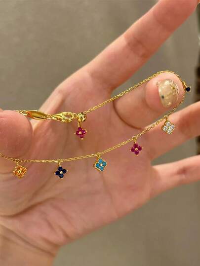 Newsoul 1 件精致四叶草锆石流苏手链女士珠宝礼物女士 925 纯银优雅流苏手链精美珠宝派对舞会礼物日常装饰