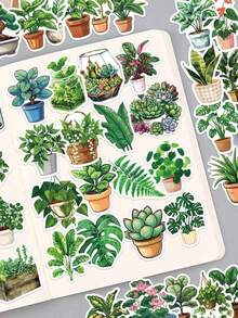 50pcs Green Plant Stickers, For Diary, Scrapbook, Phone Case, Notebook, Art Aesthetic Sticker Pack, Sticker Set, Scrapbooking Stickers, Decorative Stickers