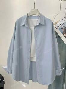 Plus Size Women's Button Down Shirts Casual Solid Color Long Sleeve Loose Fit Collared Blouses Tops