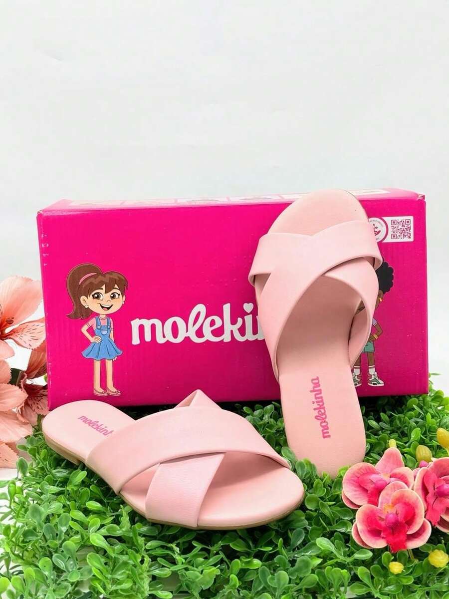 Girls' Flat Sandals, Slide Molekinha, Comfortable Youth - Napa Rose - View 1