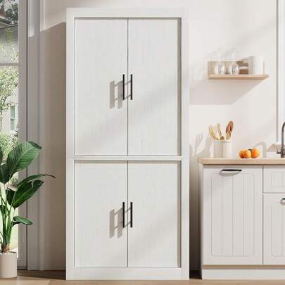 CuisinSmart Kitchen Pantry Cabinet Tall Storage Cabinet With 4 Doors & Adjustable Shelves Farmhouse Freestanding Cupboard Hutch For Dining Room Living Room