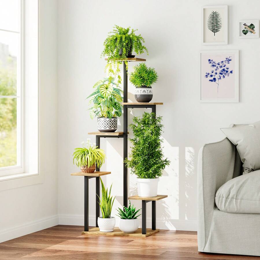 3/5-Story Indoor Plant Stand, Space-Saving Flower Pot Rack, Multi-Story Wrought Iron Flower Pot Display Rack, Used In Living Room, Terrace, And Balcony - 黑色 - 查看 1