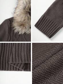Y2K Casual Street Style Commuting Solid Color Zipper Hooded Patchwork Wool Collar Wool Cardigan Jacket, Suitable For Christmas & Autumn - Brown - View 11