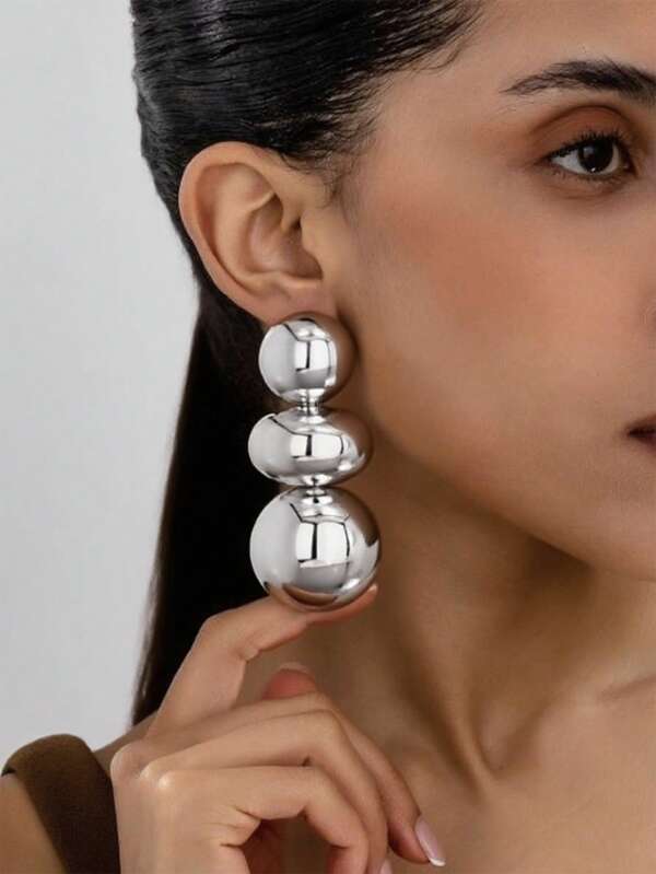 1 Pair Fashionable Transparent Surface Thick Jewelry Earrings, Metallic Punk Style Shiny Earrings, Gift For My Friend