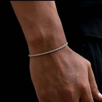 Silver Twisted Bracelet,Extremely Simple Rope Chain Bracelet, Stainless Steel Bracelet,Sports Bracelet, Beach Bracelet,Simple And Sturdy Stainless Steel Jewelry Gift,Father's Day Gift