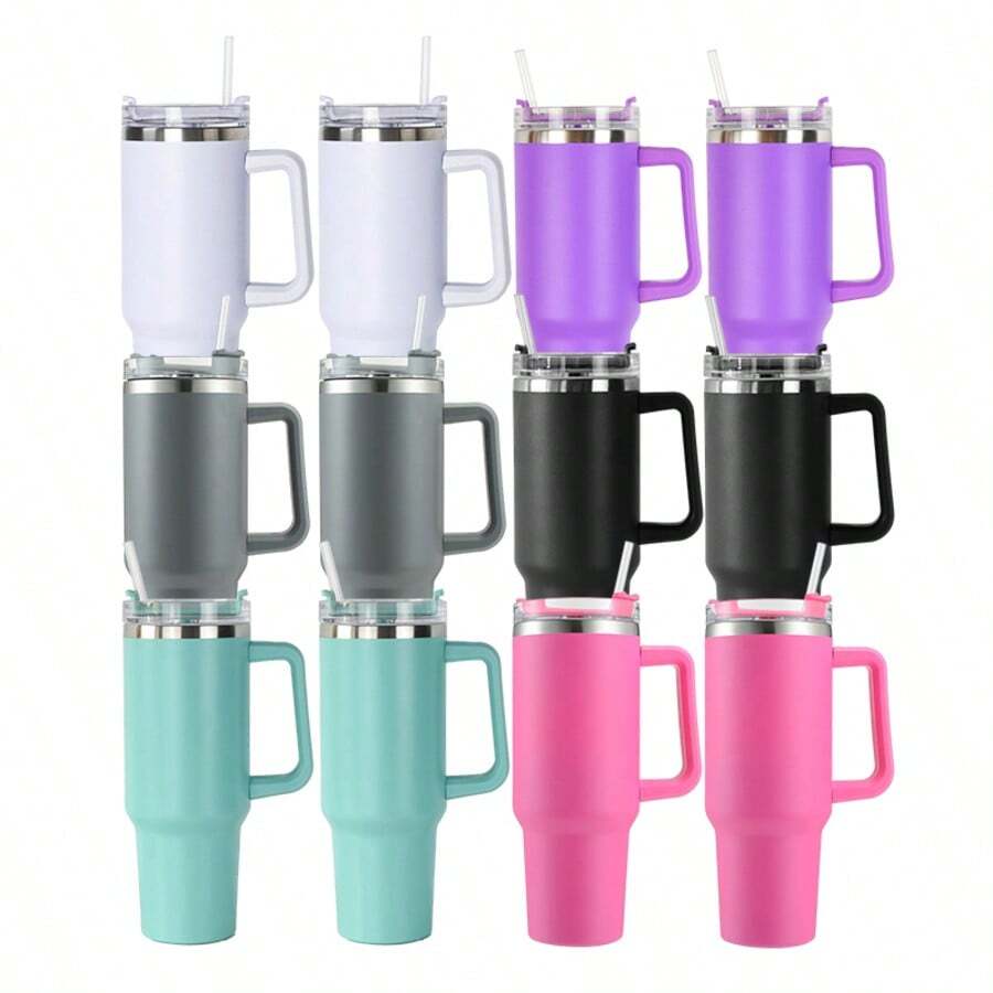12 Pack 40 Oz Tumbler With Handle Power Coated Stainless Steel Double Wall Water Bottle For Travel - 6 colors mixed - 查看 1
