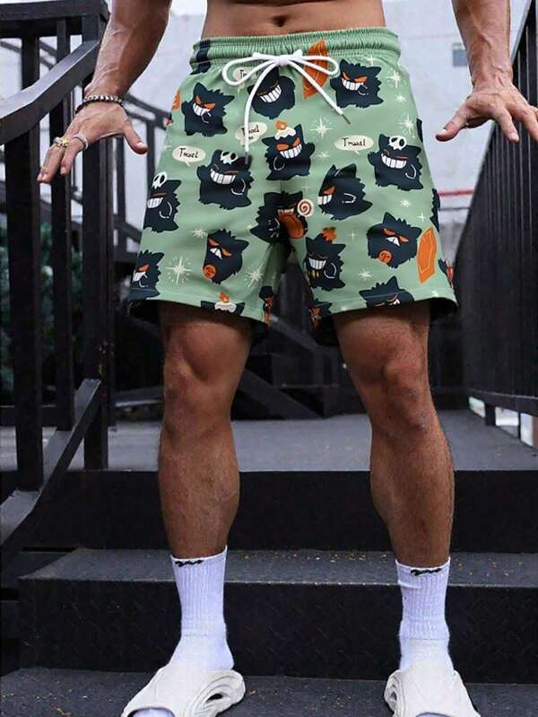 pokemon Men's Casual All-Over Print Drawstring Shorts