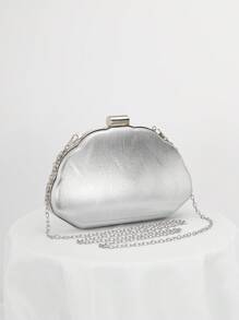 Shell-Shaped PU Leather Box Clutch Bag, Evening Bag, Formal Bag, Prom Bag, Handbag With Chain ,Wedding - Silver - View 7