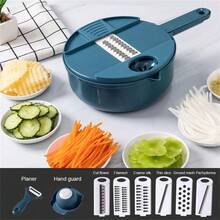 Vegetable Cutter Slicer With Basket Fruit Potato Chopper Carrot Vegetable Kitchen Tool - Blue - View 1