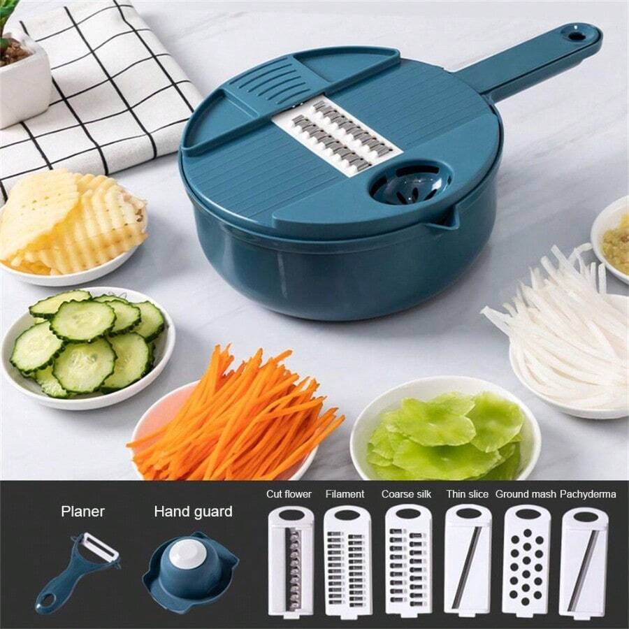 Vegetable Cutter Slicer With Basket Fruit Potato Chopper Carrot Vegetable Kitchen Tool - Blue - View 1
