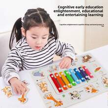 3+ Years Old Wooden Embedded Children's Hand Grab Board With Matching Puzzle, Xylophone, Painting Game Set, Reverse Side With Drawing & Writing Board, Animal, Fruit, Transportation Cognitive Early Education Intelligence Development Toy. Montessori Wooden Toy Learning Tool