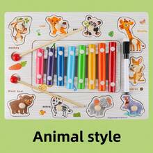 3+ Years Old Wooden Embedded Children's Hand Grab Board With Matching Puzzle, Xylophone, Painting Game Set, Reverse Side With Drawing & Writing Board, Animal, Fruit, Transportation Cognitive Early Education Intelligence Development Toy. Montessori Wooden Toy Learning Tool