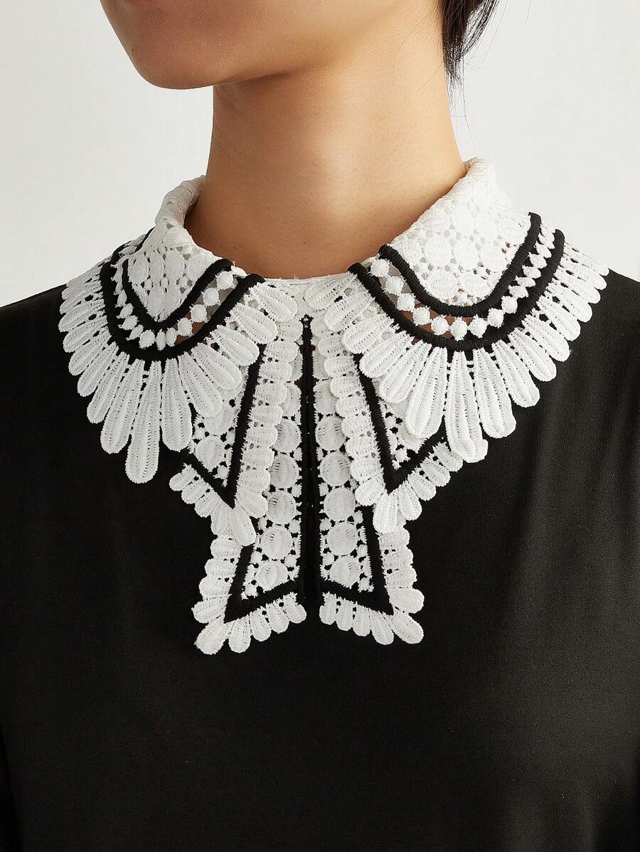 1pc Fashionable Bow Tie Collar, Lace Trim Detachable Shirt Collar Decoration For Dress For Christmas Decor