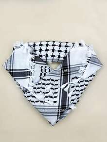 1pc Designer Black & White Geometric Pattern Casual Scarf, Lockstitch Edging, Suitable For All Seasons - Black and White - View 10