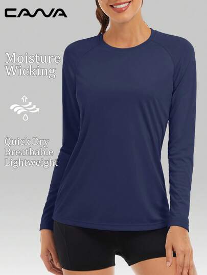 Cavva Women's Summer UPF50+ Quick-Dry Moisture-Wicking Long Sleeve Top 100% Polyester Lightweight Breathable Round Neck Fitted Fit Feminine Raglan Sleeve Casual Outdoor