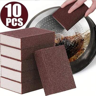 1/2/10 pièces, Éponge magique émeri, Brosse à fil pour casserole, Éponge détartrante pour casserole, Brosse éponge pour casserole, Éponge anti-rouille, Bloc d'éponge à vaisselle, Éponge émeri anti-encrassement, Tampon à récurer, Décontamination puissante, Brosse à casserole anti-rouille, Chiffon de nettoyage de cuisine abrasif