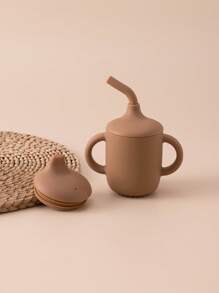 1PC Baby Personalized Customization Name And Pattern Silicone Cups Baby Tableware Plain Water Bottle Kids Custom Sippy Cup With Double Lids - Multicolor - View 17