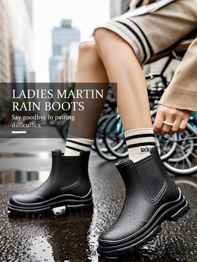 7 英寸高防水踝靴，女式新款黑色踝雨靴，户外防蚊靴，柔软舒适平底轻便雨靴，防水工作鞋，适合所有季节，户外、涉水、雨季、园艺、洗车、钓鱼