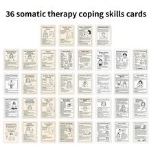 36Pcs Somatic Therapy Coping Skills Cards, Techniques And Exercises To Treat Trauma & Stress, Healing, Emotional Regulation, Grounding Techniques, Sensory Stimulation - Multicolor - View 1