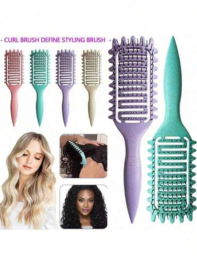 1PC Portable Curly Hair Styling Brush - Nylon Bristles, Detangling & Volumizing Comb For All Hair Types
