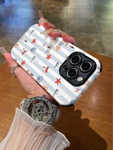 1pc Fashionable Minimalist Striped Sailboat Pattern Shock-Proof, Anti-Slip, Soft TPU + PC Hybrid Material Phone Case, Compatible With Apple 11/12/13/14/15/16/16 Plus/16 Pro/16 Pro Max - Multicolor - View 4