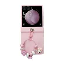 keshengtai 1 Set Candy Color Hinge Full Cover Heart Rabbit Phone Case & 1 Bracelet Compatible With Samsung Galaxy Z Flip7 7FE 6 5 4 3 5G Waterproof Shockproof Anti-Fall Scratch Resistant - Pink - View 4