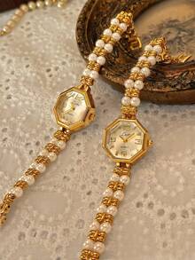 1 New French Fashion Elegant Ladies Pearl Strap 30 Meters Waterproof Personality Niche Quartz Watch, Suitable For Daily Wear - 均碼 - 查看 6