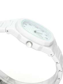 1 件男士优质塑料简约日历反时尚横条纹男士手表石英男士手表 - 白色 - 查看 9