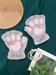 1 Pair Of Cat Paw Half Finger Gloves, Black, Brown, Gray Half Finger Gloves, Suitable For Winter Holiday Gifts, Unisex - Multicolor - View 15