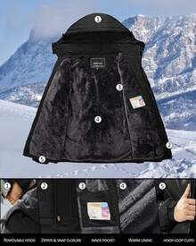 Cotrasen Chaquetas de Esquí Impermeables para Hombre con Capucha Desmontable Abrigo de Invierno Cortavientos para Senderismo Impermeable - Negro - Ver 2