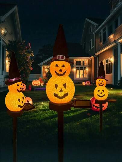 1pc, Halloween Pumpkin Lawn Solar Light, Outdoor Waterproof Solar Power Supply, Pumpkin Led Decorative Light, Suitable For Halloween Outdoor Decoration, Gardens, Corridors, Terraces, Backyards, Halloween Decoration Room Decor Halloween Garden Decor For Gift Fairy Holiday Decor Festival Decor
