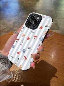 1pc Fashionable Minimalist Striped Sailboat Pattern Shock-Proof, Anti-Slip, Soft TPU + PC Hybrid Material Phone Case, Compatible With Apple 11/12/13/14/15/16/16 Plus/16 Pro/16 Pro Max - Multicolor - View 3