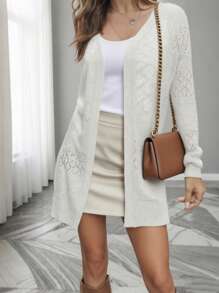 Leichte Strickjacke aus Spitze für Damen, weiche lange Ärmel, vorne offen, Strandüberzug, einfarbiger Sonnenschutz für Damen, Sommer, Cut Out