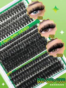 305 Stück Büschel Wimpernverlängerung, D-Locken Flauschige Wimpern, 60D+80D+100D Einzelwimpern, Dicke Wimpernverlängerung, Wimpernverlängerung, D-Locken Einzelwimpern, 9-18mm dünne Wimpern geeignet für Anfänger, Halloween, Weihnachten