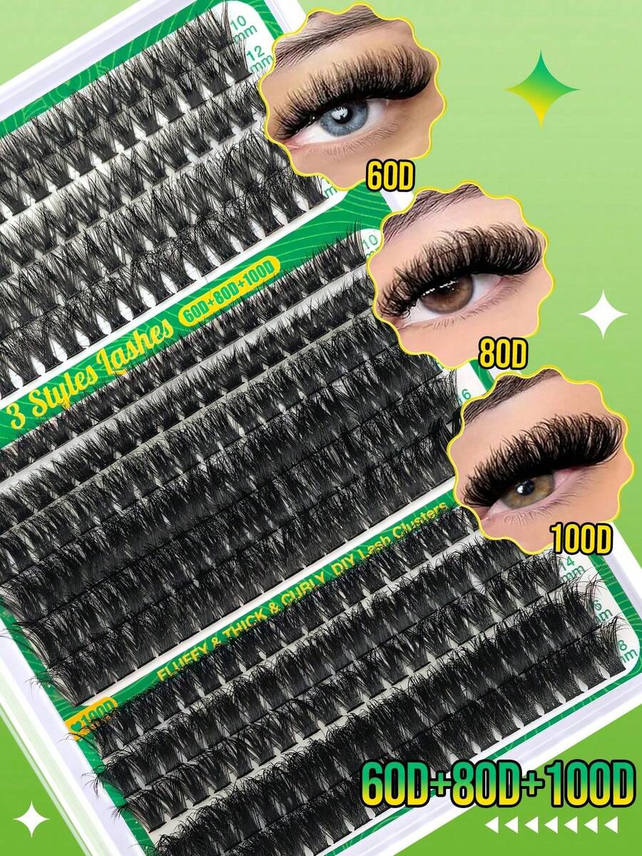 305 Stück Büschel Wimpernverlängerung, D-Locken Flauschige Wimpern, 60D+80D+100D Einzelwimpern, Dicke Wimpernverlängerung, Wimpernverlängerung, D-Locken Einzelwimpern, 9-18mm dünne Wimpern geeignet für Anfänger, Halloween, Weihnachten