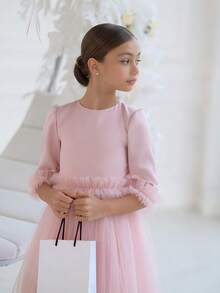 Váy dự tiệc Giáng sinh cho bé gái tuổi vị thành niên, Váy hoa bé gái trang trí nơ thanh lịch, Váy công chúa bồng bềnh bằng vải tuyn, Thích hợp cho bé gái, Phù dâu, Đám cưới, Tiệc tùng, Sinh nhật, Dạ hội, Dịp đặc biệt - Hồng - Xem 8