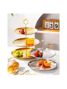 Cirelle 1pc Tiered Dessert Stand - Multi-Tiered Design, Stainless Steel, Elegant And Durable - Perfect For Wedding, Birthday, Tea Party, Fruit Plate, Snack Pastry Tray In Golden Or Silvery Finish - Multicolor - View 8