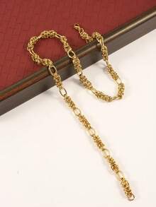 1pc Fashionable Titanium Steel Handmade Necklace, Unisex, Scratch-Resistant, Suitable For Couples - Gold - View 2