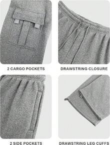 Men's Casual Cargo Sweatpants With Drawstring For Hiking - Grey - View 6