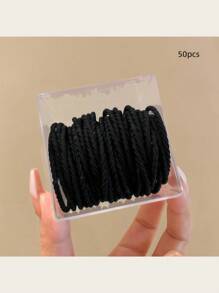 50个/罐 时尚高弹细发圈，简约基础款发圈，细罗纹发圈，小巧精致发饰，礼品，马尾辫发圈，发绳，橡皮筋，发绳头饰 - 彩色 - 查看 32