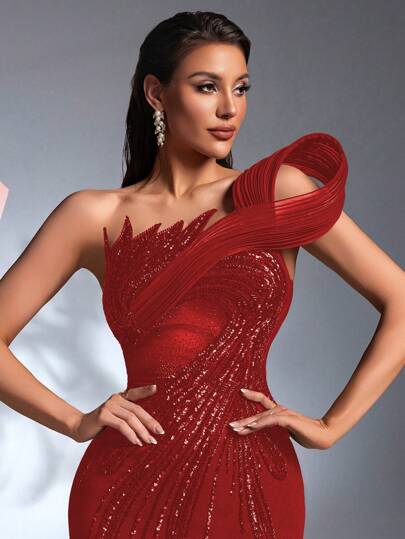 IBTRLY Elegant stretchigt tyg med pärlor och paljettapplikationer, slits, formell kvällsfest, brudklänning, alla hjärtans dag