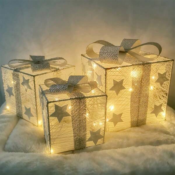 3pcs/Set Christmas Gift Box, Battery Operated Christmas Light Box, Suitable For Indoor And Outdoor Christmas Decoration, Scene Decor, Holiday Decor, Room Decor, Home Decor, Office Decor, Theme Party Decor, Christmas Decoration