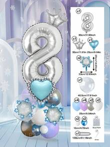 25pcs/Set Royal Princess Theme Luxury Party Decoration Balloon Set - Includes 32-Inch (Approx. 80cm) Deluxe Number Balloons (0-9 Silver/Pearl Pink/Purple/Gold), 18-Inch Clear Balloons, 10-Inch Romantic Heart Balloons (Red/Purple/Pink/Blue), And Exquisite Mini Balloons (Gold Crown/Silver Crown/Shell/Rose/Snowflake), Perfect For Frozen, Ice Palace Theme/Underwater Kingdom Theme/Magic Castle Theme/Rose Garden Theme And Other Royal Princess Style Celebrations, Baby Shower - Multicolor - View 21