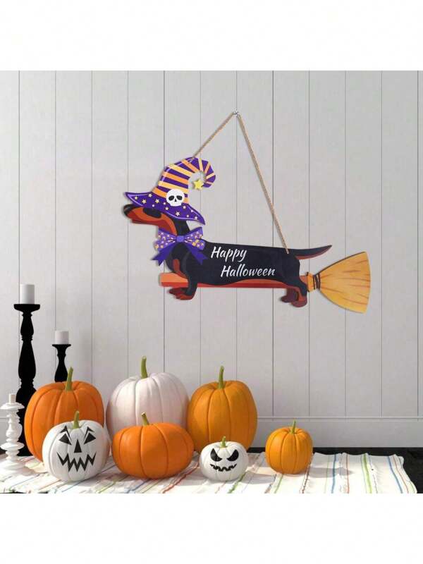 Glückliches Halloween Tür Dekorationen Dackel Glückliches Halloween Tür Schild Halloween Vordertür Dekorationen Hölzerner Hängender Schild