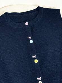 Wixra Autumn/Winter New Bow Embroidery Knitted Vest For Women, Sweet Colorful Button Sleeveless Sweater, Versatile Layering Piece