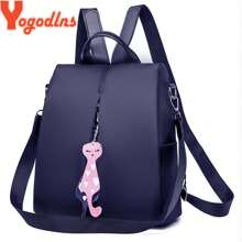 Yogodlns Backpack For Women, New Fashionable Oxford Bag, Solid Color Travel Backpack, Small Women's Backpack With Cat Pendant - 紅色 - 查看 3